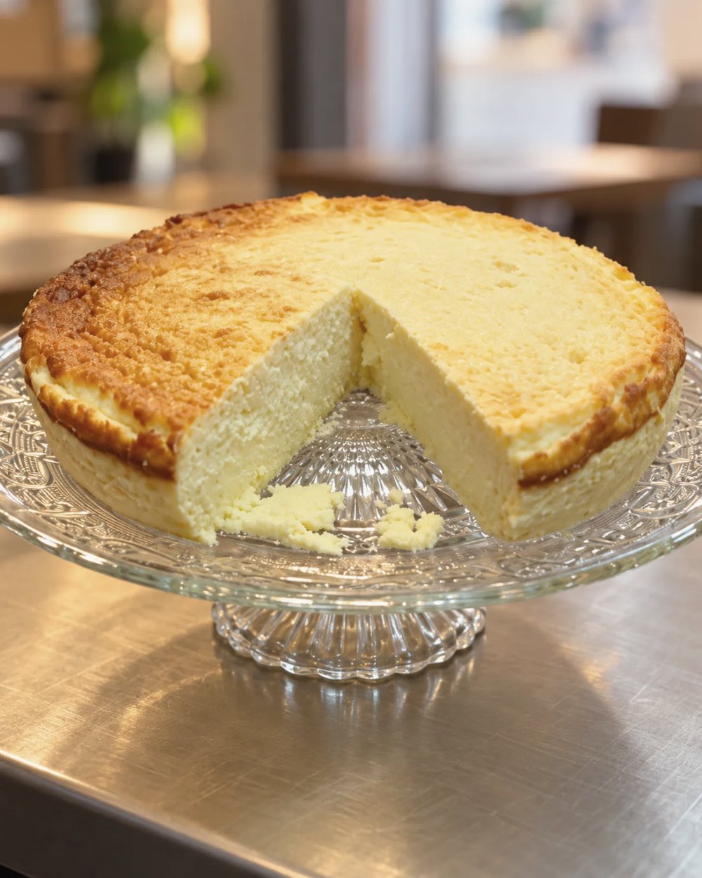 Tarta de queso casera en la barra